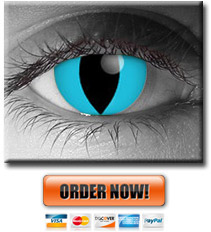 Blue Cheshire cat contact lenses